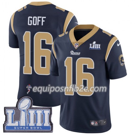 Camiseta Hombre NFL Los Angeles Rams Jared Goff 16 Nike Azul 2019 Super Bowl LIII